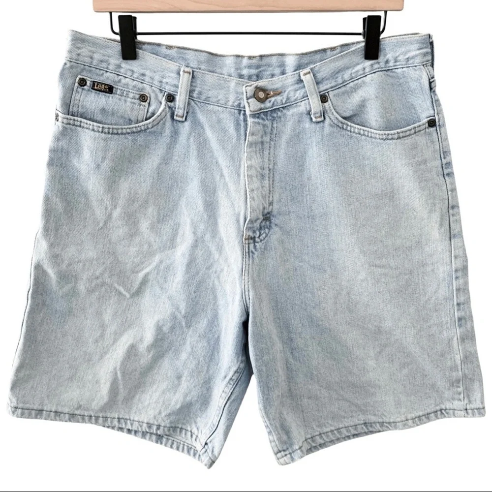 Vintage 90s Lee High Rise Loose Fit Bermuda Mom Shorts Light Wash Faded Denim XL
